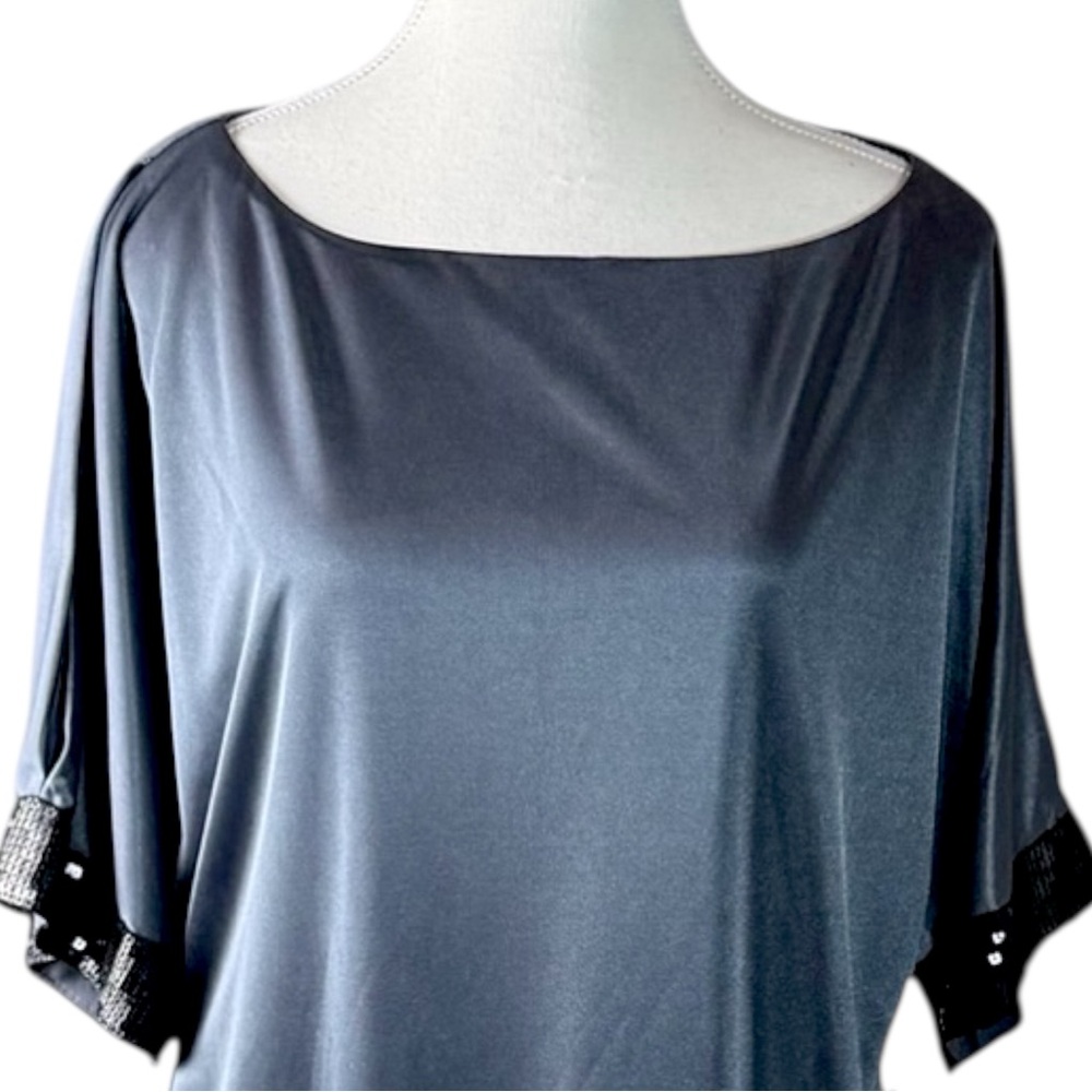 Hailey Shift Dress Womens 10 Gray Sequin‎ Trim Short Sleeve Cocktail Party Flowy